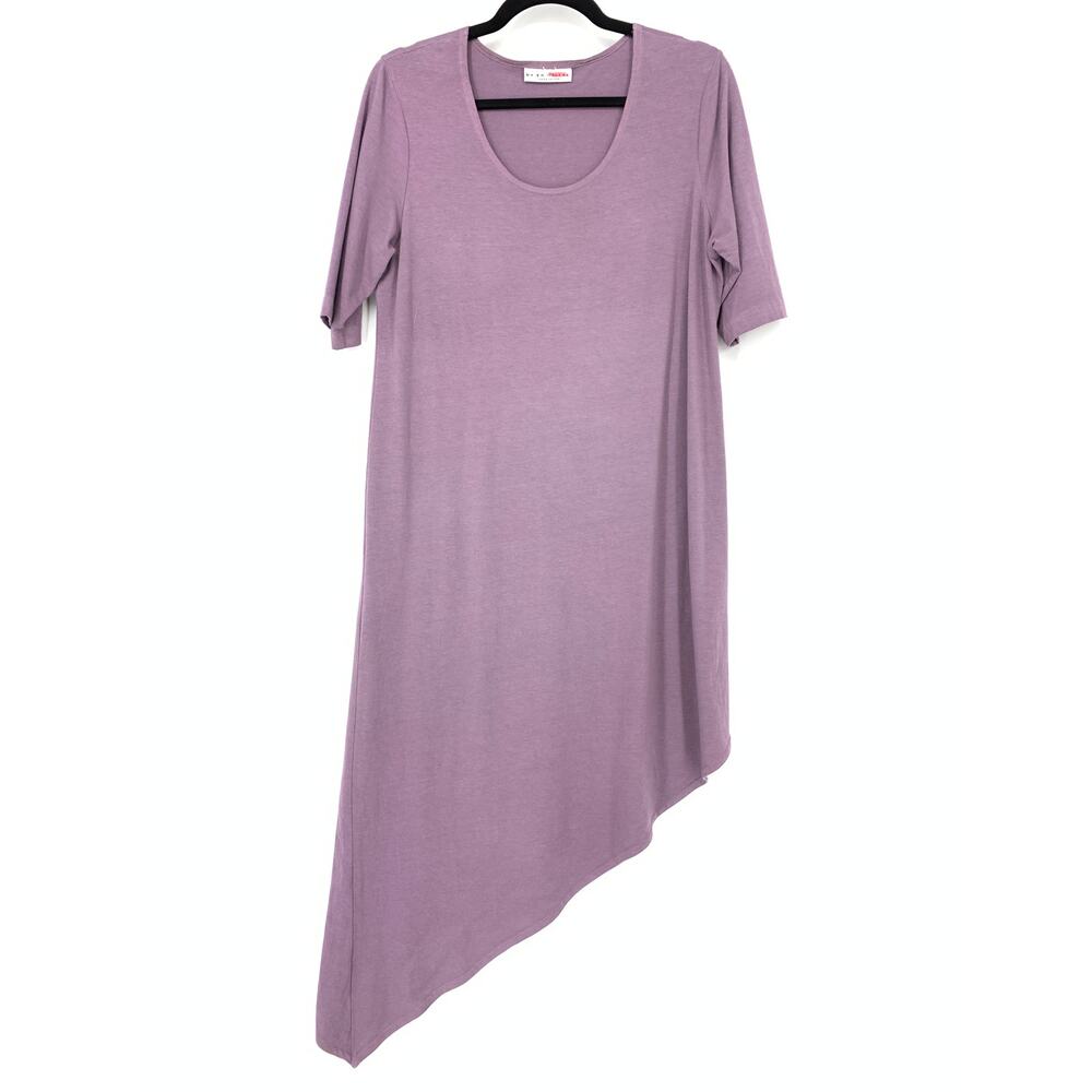 Bryn Walker Women's S Purple T-Shirt Dress Scoop Neck Short Sleeve Asymmetrical